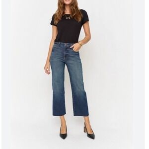 High-Rise Cropped Wide-Leg Jeans - Dark Blue